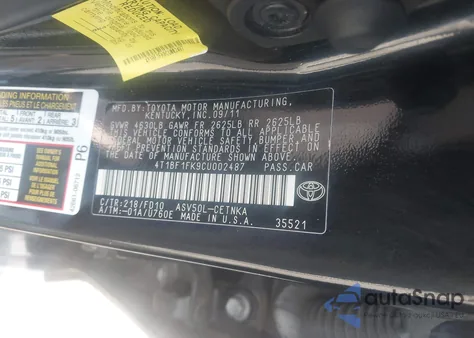 2012 Toyota Camry Le из США, поврежденный, VIN 4T1BF1FK9CU002487